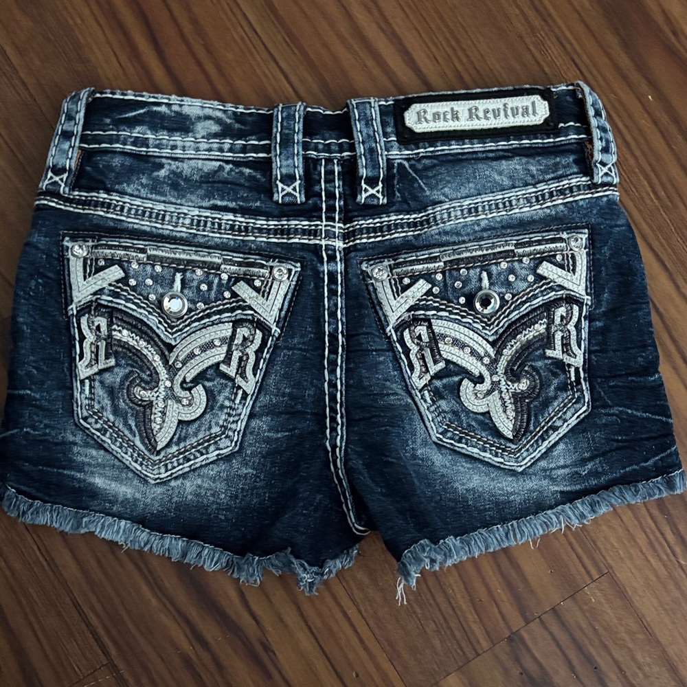 Rock Revival Dark Blue Embellished Distressed Denim Shorts
